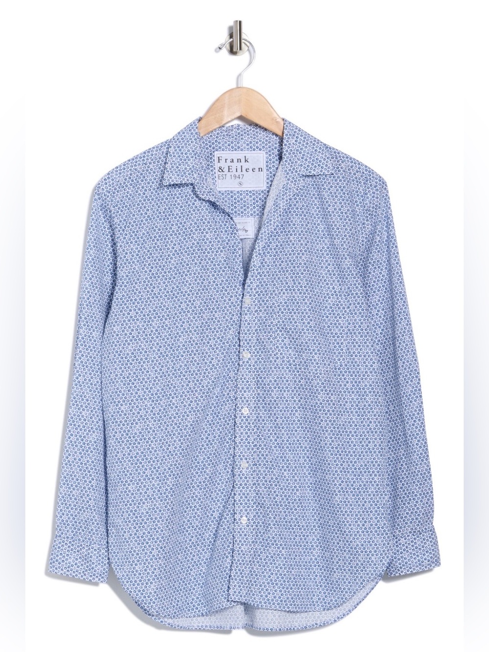 Frank & Eileen Eileen Button Up Shirt Women’s L White Blue Ditsy Floral cotton